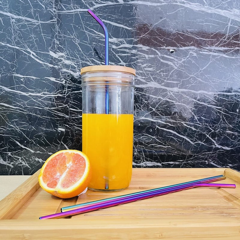 JIEFU Colorful Stainless Steel Straws, 4pcs Ultra Long 12" Reusable Rainbow Color Drinking Straws with Silicone Tips and Cleaning Brush - Image 4